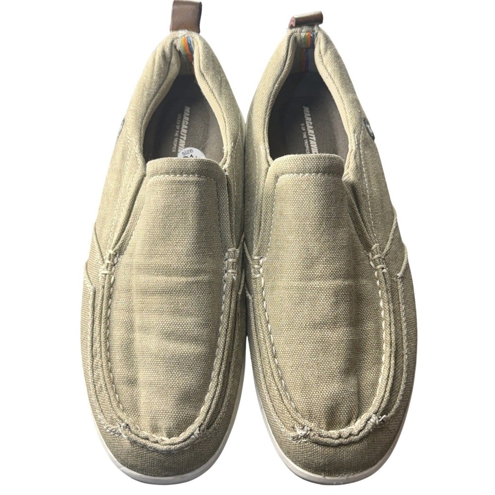 Margaritaville Mens Soles of the Tropics Canvas Slip On Shoes Tan Khaki Size 9.5